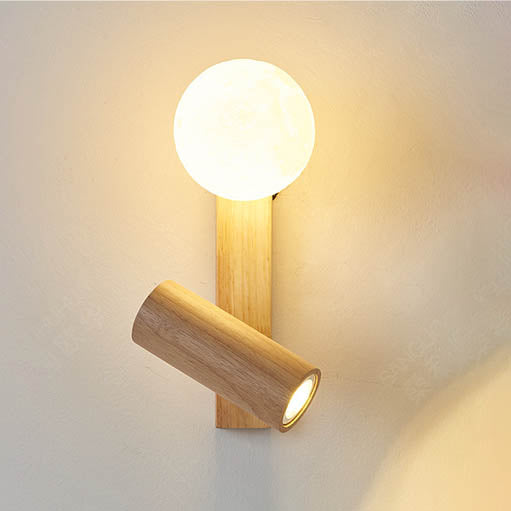 Applique murale LED en bois de caoutchouc avec boule ronde rectangulaire de simplicité moderne pour chambre à coucher 