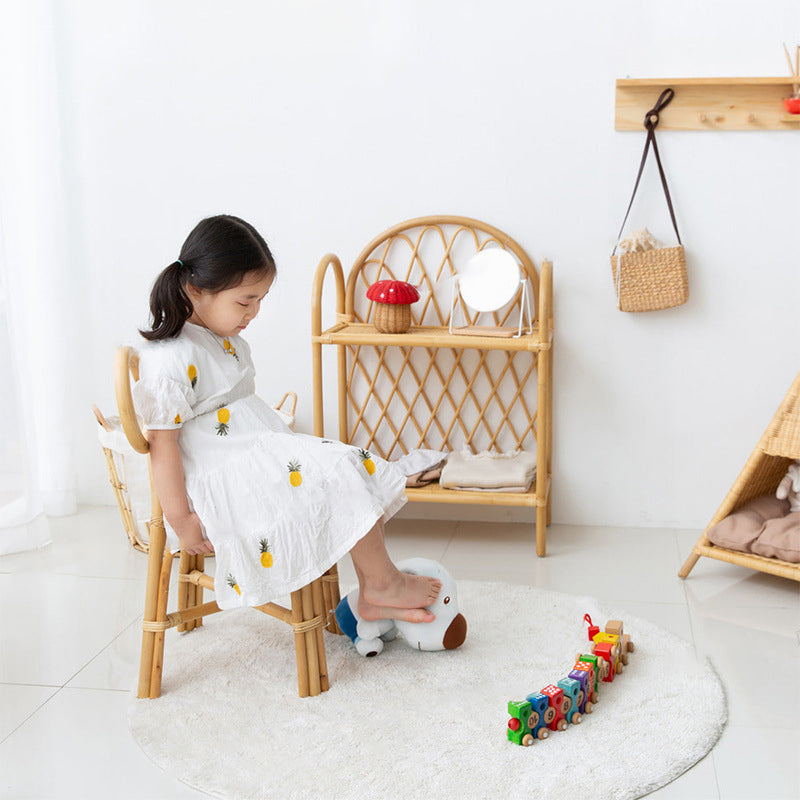 Tabouret rond en rotin tressé traditionnel japonais avec dossier en nœud papillon pour entrées 