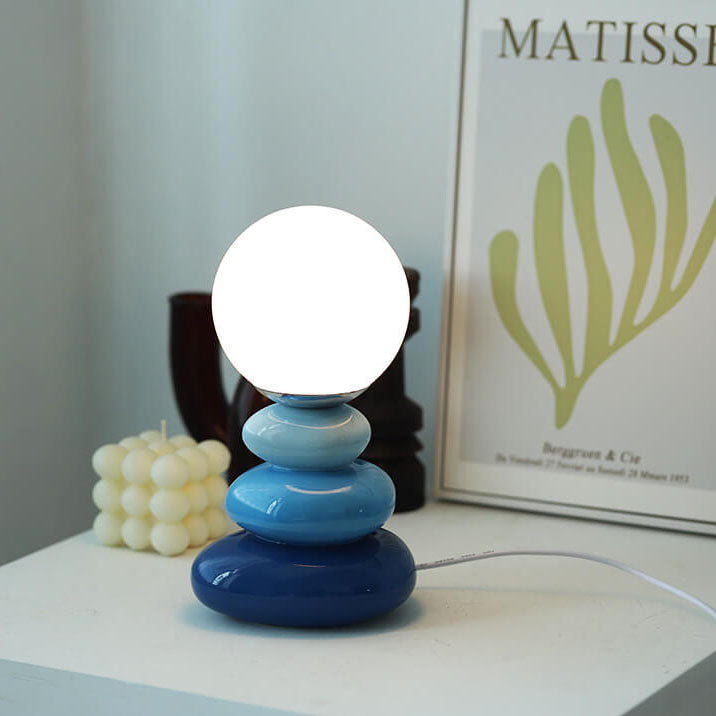 Modern Minimalist Pebble Ceramic Glass USB LED Table Lamp