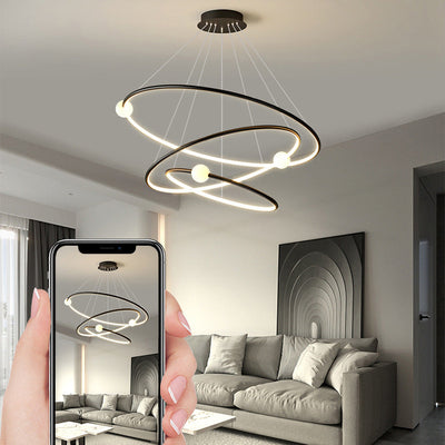 Moderner minimalistischer mehrstufiger Kreis aus Aluminium, Eisen und Silikon, LED-Kronleuchter für Wohnzimmer 