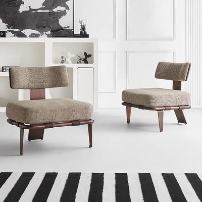 Coussin rectangulaire de luxe moderne en coton et lin avec cuir de selle et acier inoxydable Chaise d'accent avec dossier pour salon 