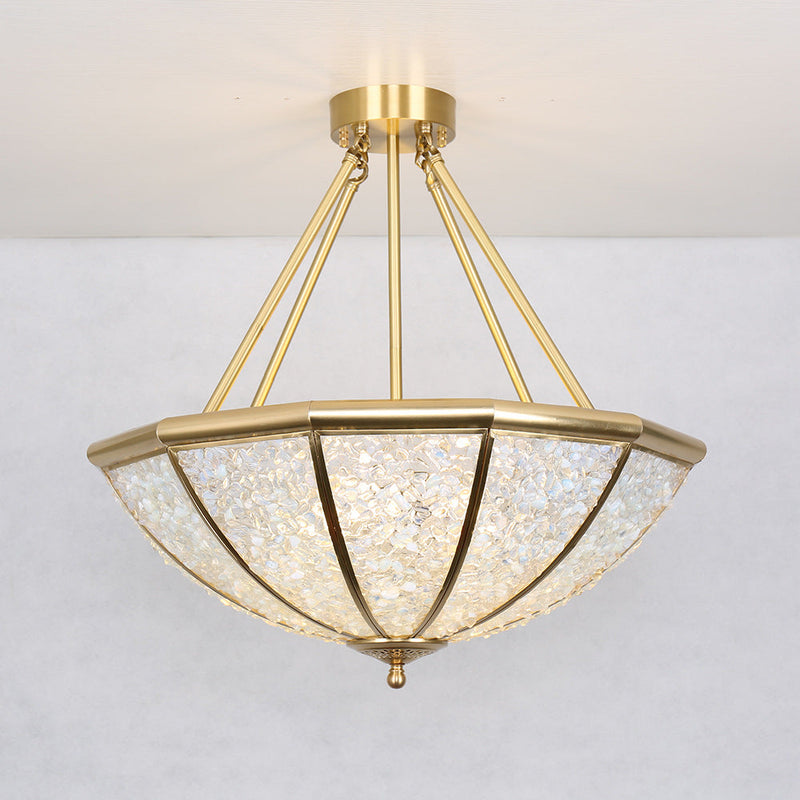 Lustre moderne de luxe avec cadre en cuivre et abat-jour rond en cristal à 5 lumières pour salon 