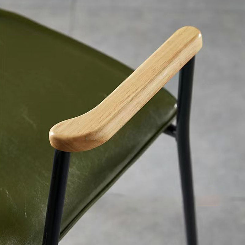 Chaise de salle à manger contemporaine en cuir rembourré avec accoudoir et dossier en bois pour salle à manger 