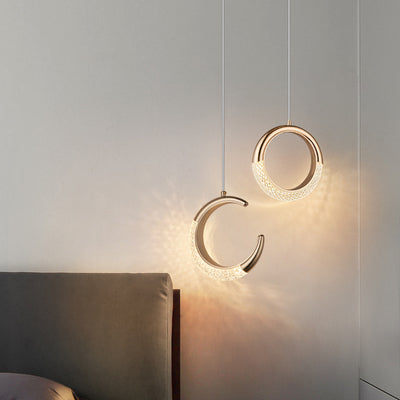 Contemporary Scandinavian Moon Circle Alloy PMMA LED Pendant Light For Bedroom