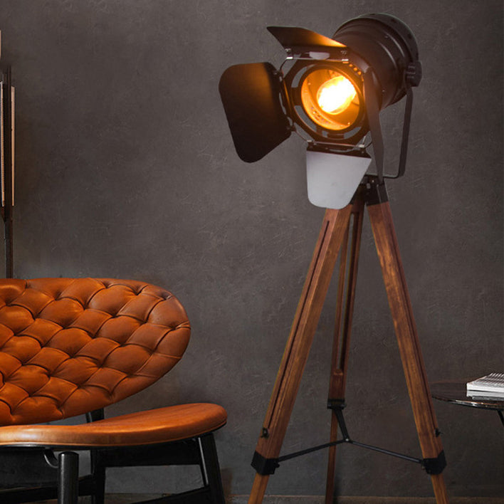 Traditionelle Vintage Stativ Kamera Holz Eisen ABS 1-Licht Stehlampe für Wohnzimmer 