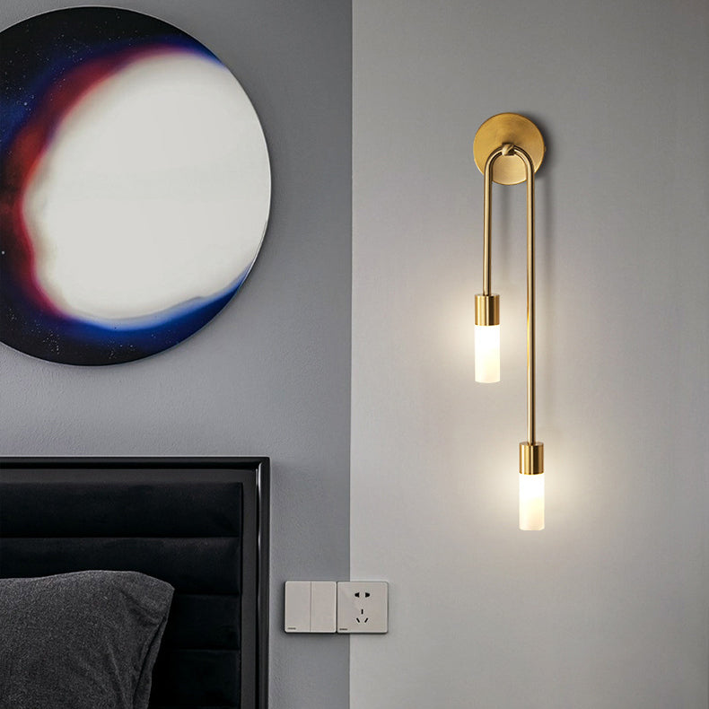 Applique Murale Moderne Minimaliste Cylindrique en Fer et Acrylique à 2 Lumières Pour Chambre 