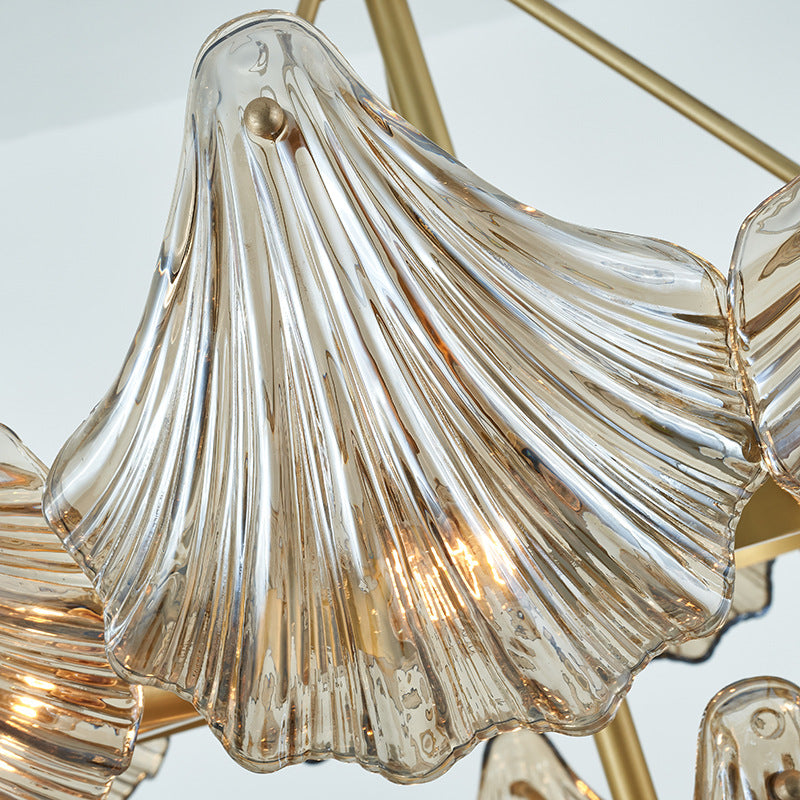 Zeitgenössische Luxus Ast Blatt Alle Kupfer Glas 3/6/8 Licht Kronleuchter Für Wohnzimmer 