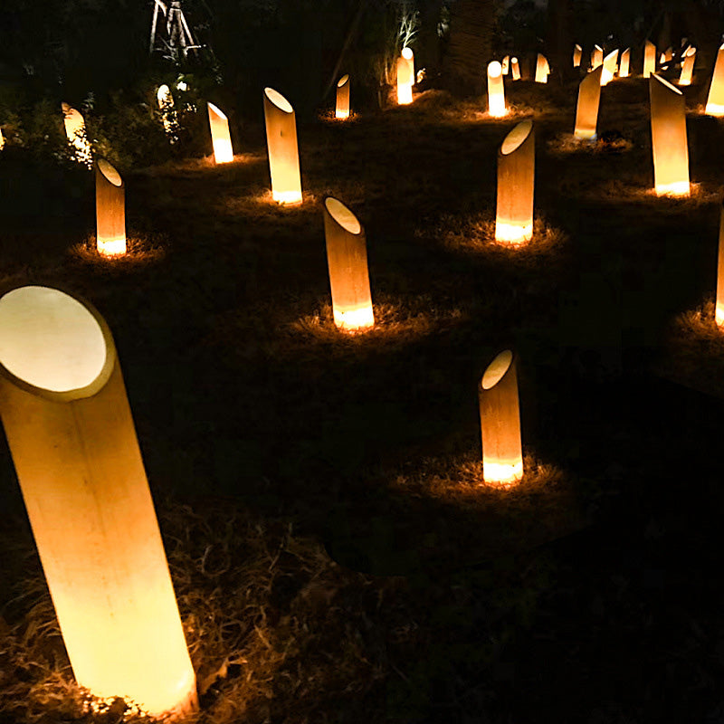Éclairage paysager LED en résine solaire étanche créatif contemporain en bambou pour jardin 