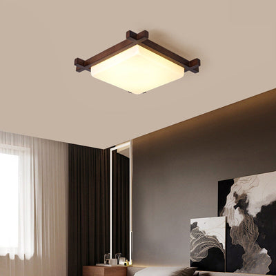 Traditionelle chinesische quadratische hölzerne Acryl-LED-Unterputz-Deckenleuchte für Schlafzimmer 