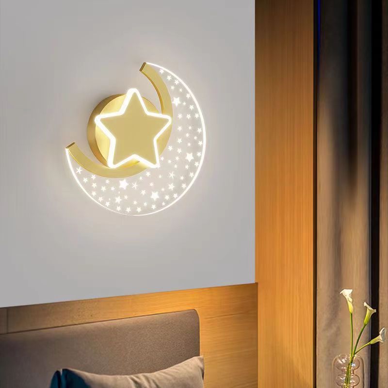 Moderne Einfachheit Eisen Aluminium Acryl Mond Sterne LED Wand Leuchte Lampe Für Nacht 