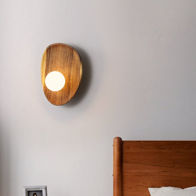 Japanese Zen Walnut Glass Ball Lampshade LED Wall Sconce Lamp