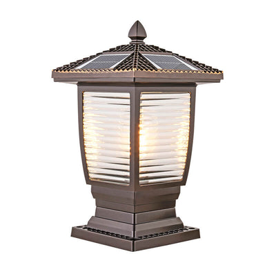 Outdoor chinesische Solar Kaffee Gold Quadrat Säule 1-Licht wasserdichte Landschaftsbeleuchtung 