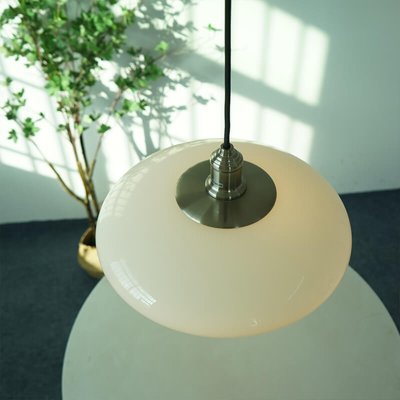 French Modern Cream Oval Glass Hardware 1-Light Pendant Light