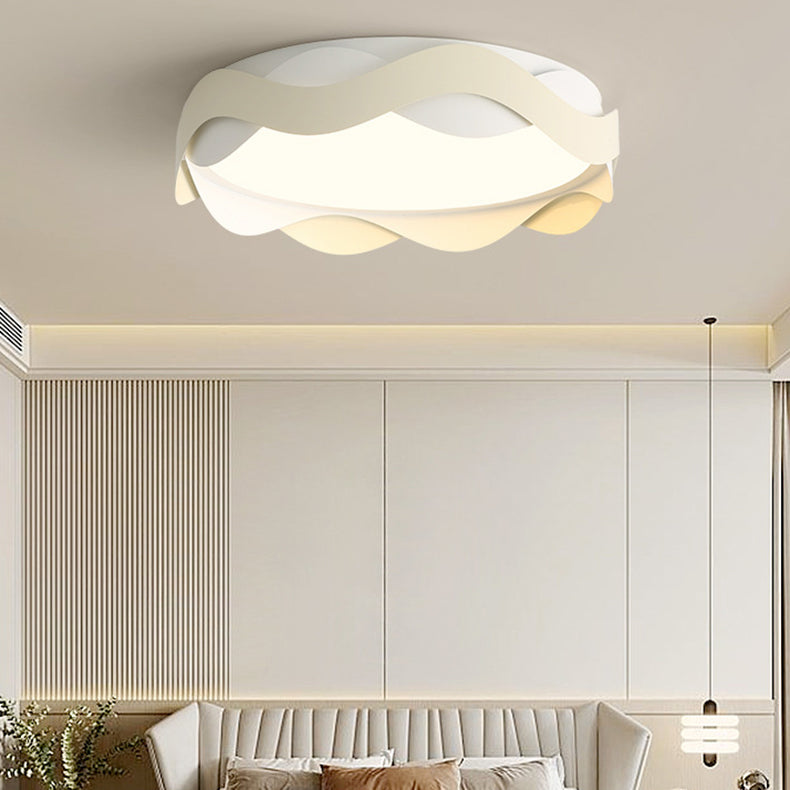 Luz de techo empotrada LED de hierro acrílico redonda con ondas de crema creativa contemporánea para sala de estar 