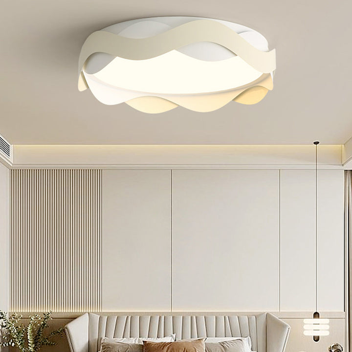 Luz de techo empotrada LED de hierro acrílico redonda con ondas de crema creativa contemporánea para sala de estar 