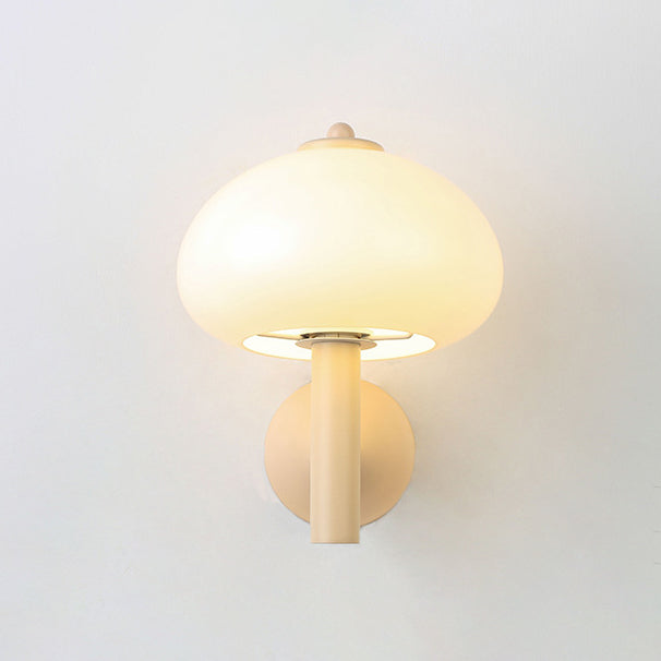 Applique Murale Moderne en Verre et Fer en Forme de Champignon Rond à 1 Lumière pour Chevet 
