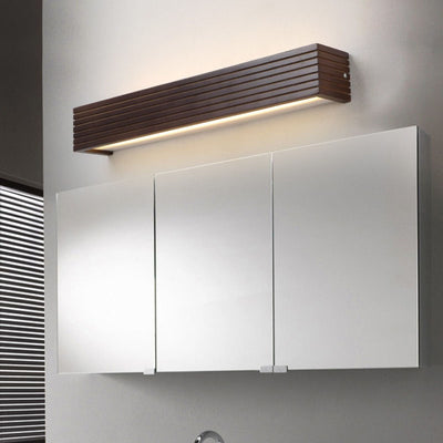 Traditional Chinese Striped Wood Cuboid LED Vanity Mirror Front Wall Sconce Lamp For Bathroom
