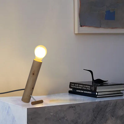 Japanese Creative Wooden Human-Shaped Shelf Column 1-Light Table Lamp
