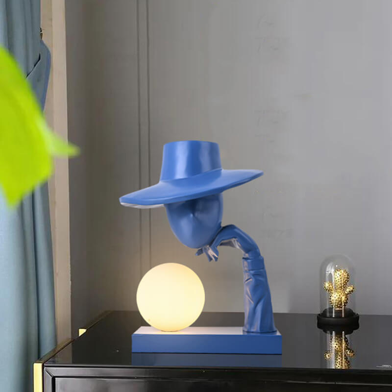 Modern Abstract Hat-Wearing Human Figure Art Sculpture FRP 1-Light Table Lamp