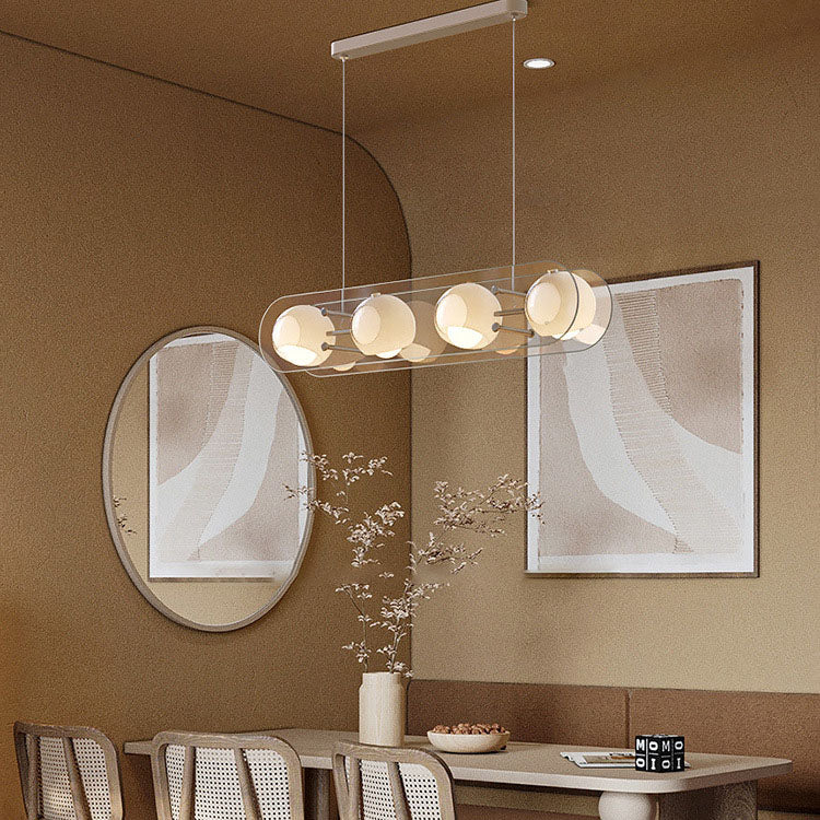 Modern Mid-Century Rectangular Round Globe Iron Acrylic 4-Light Island Light Chandelier For Dining Room