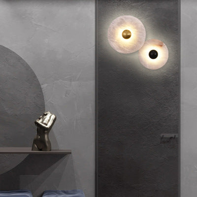 Moderne minimalistische runde Eisen-Marmor-LED-Wandleuchte für das Schlafzimmer 