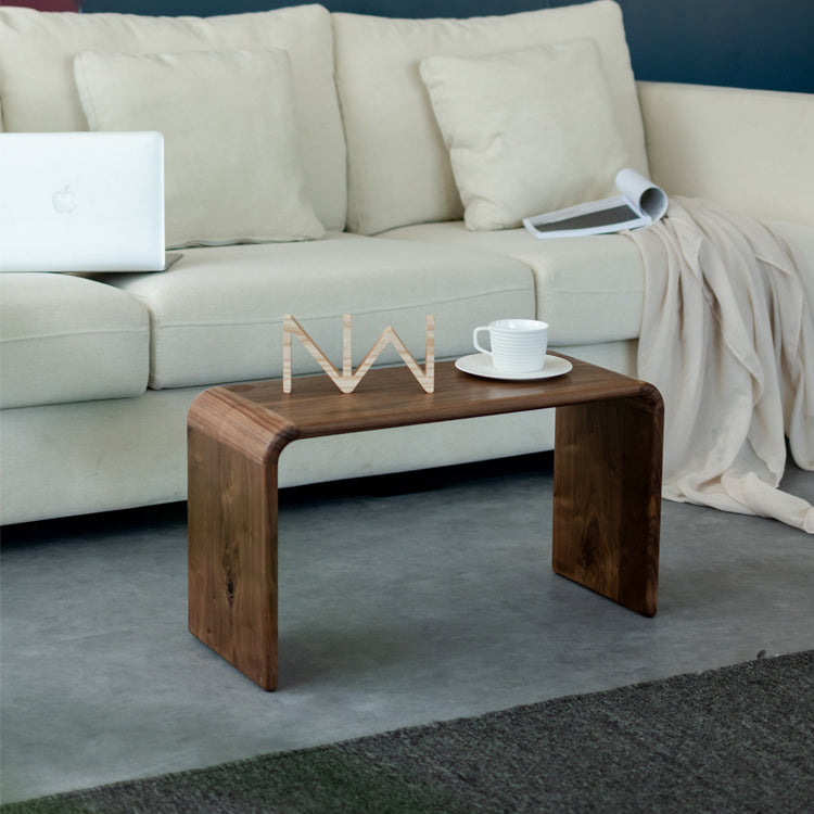 Mesa Auxiliar Cuadrada Rectangular Nórdica Contemporánea en Forma de C de Madera de Nogal para Sala de Estar 
