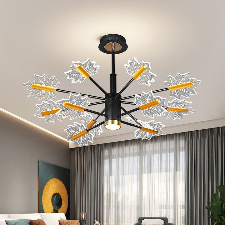 Moderne minimalistische Zweig Ahornblatt Eisen Acryl LED Kronleuchter für Wohnzimmer 