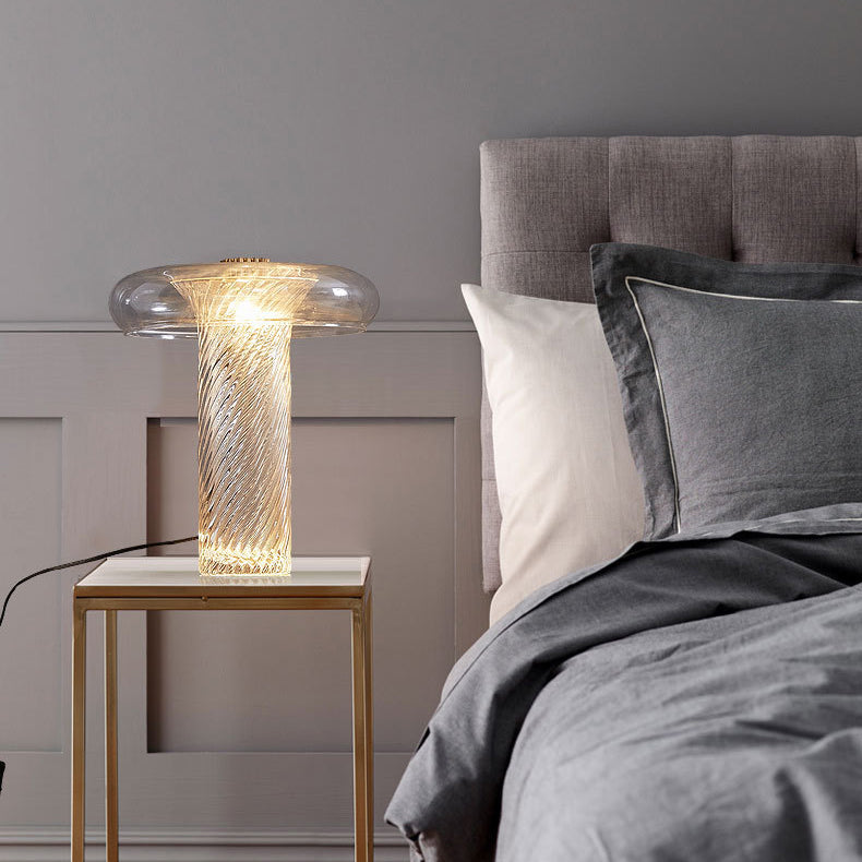 مصباح طاولة LED زجاجي حديدي بخطوط منحنية على شكل أسطوانة اسكندنافية معاصرة لغرفة النوم 