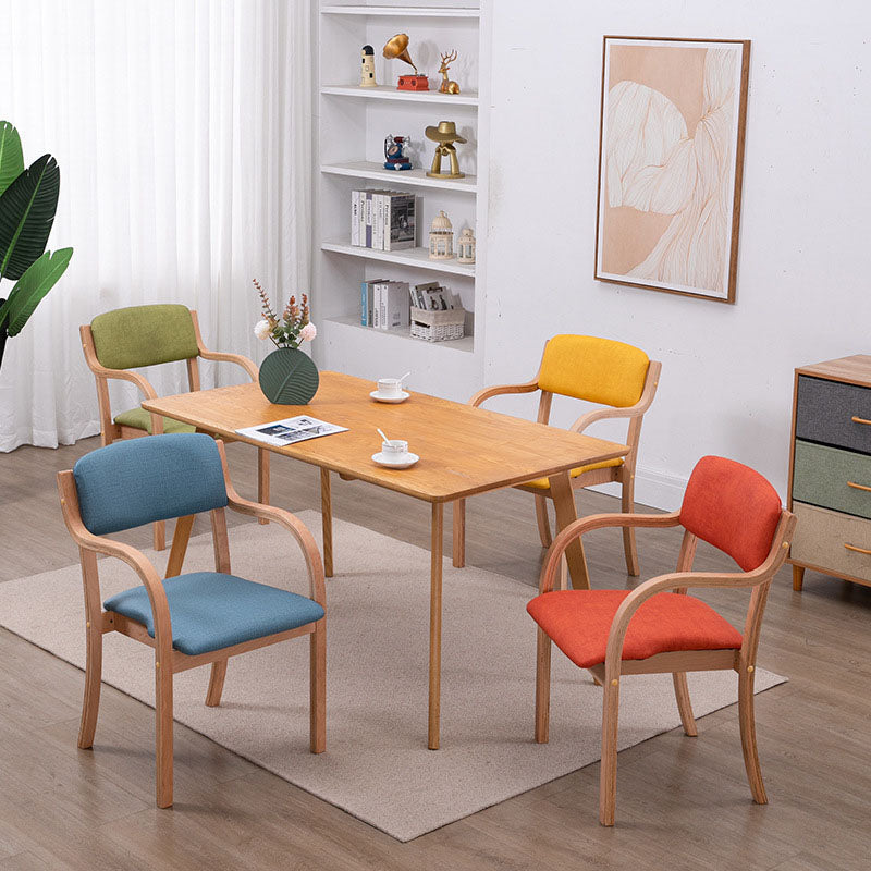 Chaise de salle à manger moderne en tissu, bois, éponge, carrée, incurvée, avec dossier et accoudoirs 