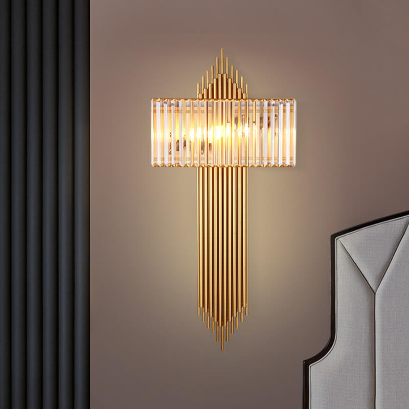 Applique Murale Moderne en Cristal Simple de Luxe Léger Carré à 2 Lumières 