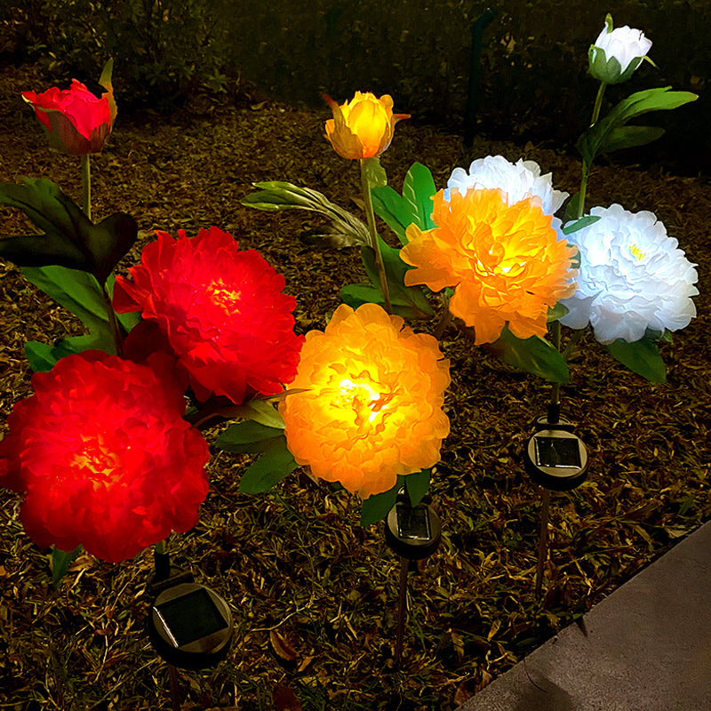 Contemporary Creative Solar Peony Flower LED Waterproof Lawn Landscape Insert Light For Outdoor Patio