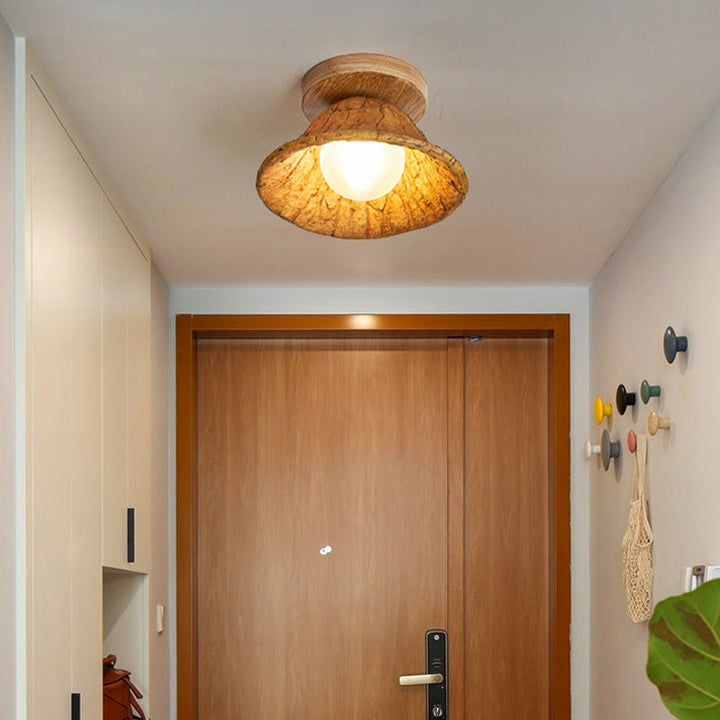 Traditional Vintage Lotus Leaf Resin Fiber Glass 1-Light Semi-Flush Mount Ceiling Light For Bedroom