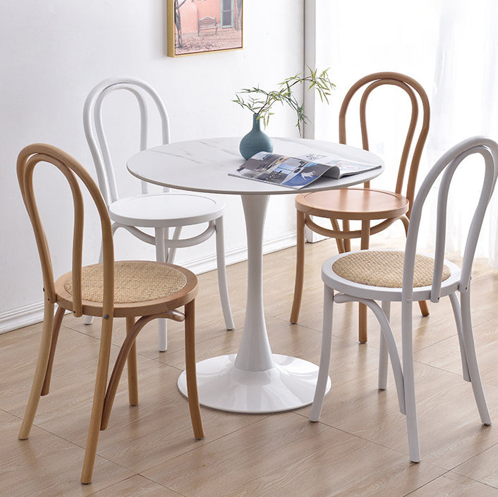 Contemporary Retro Faux Rattan Rubberwood Round Arched Dining Chair Backrest For Dining Room