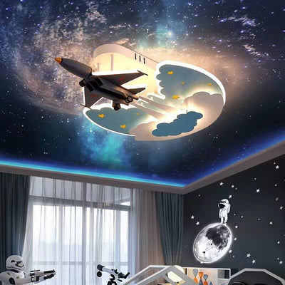 Creative Kids Cartoon Aircraft Dimmable Acrylic LED Flush Mount Ceiling Light