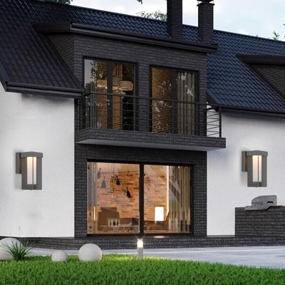 مصباح حائط خارجي LED مقاوم للماء من الألمنيوم والحديد بتصميم مربع هندسي بسيط 