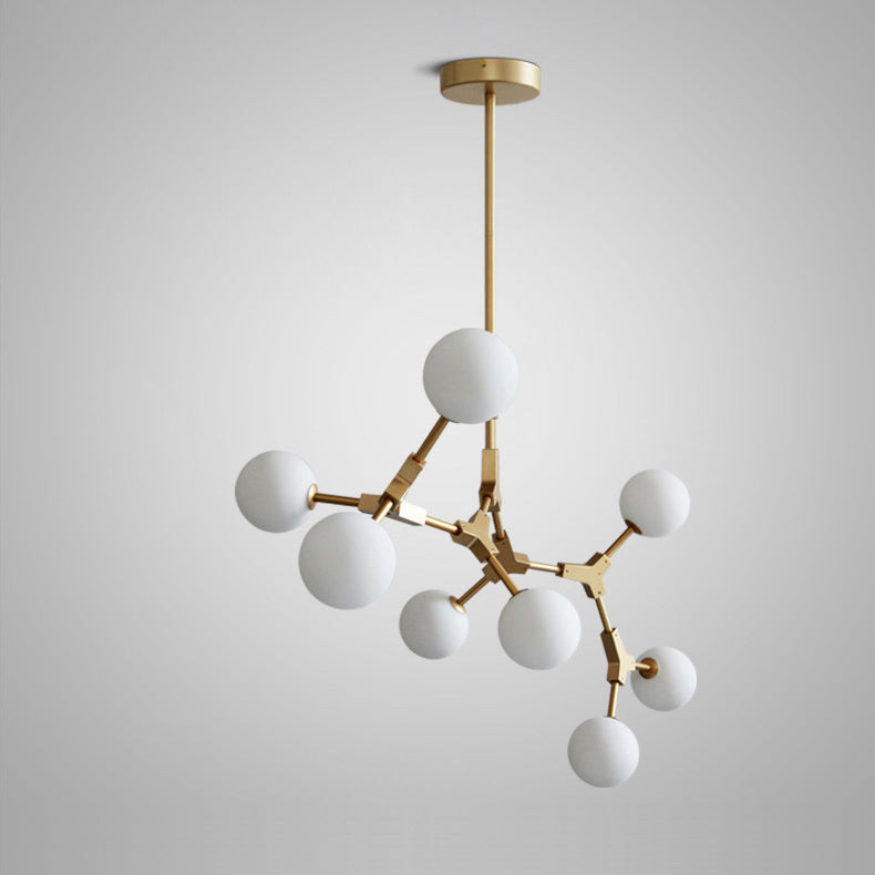 Contemporary Scandinavian Branches Magic Bean Orb Glass Iron 6/8 Light Chandelier For Bedroom
