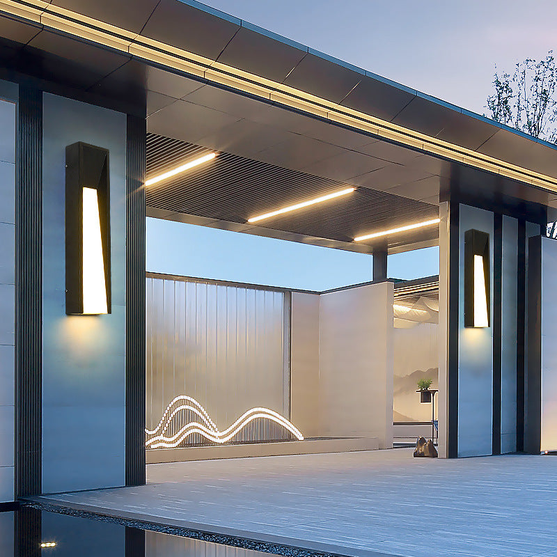 Lámpara de Aplique de Pared LED de Cuboide de Acero Inoxidable Impermeable Industrial Contemporáneo con Pantalla de Acrílico para Patio Exterior 