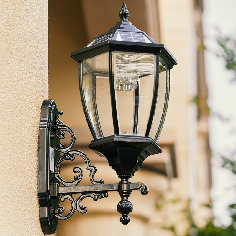 Traditionelle europäische Aluminiumglas-LED-Solar-wasserdichte Wandleuchterlampe für die Außenterrasse 