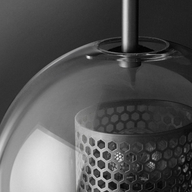 Zeitgenössische Wandlampe mit industriellem Eisenrahmen und kugelförmigem Glasschirm, 1-Licht für Schlafzimmer 