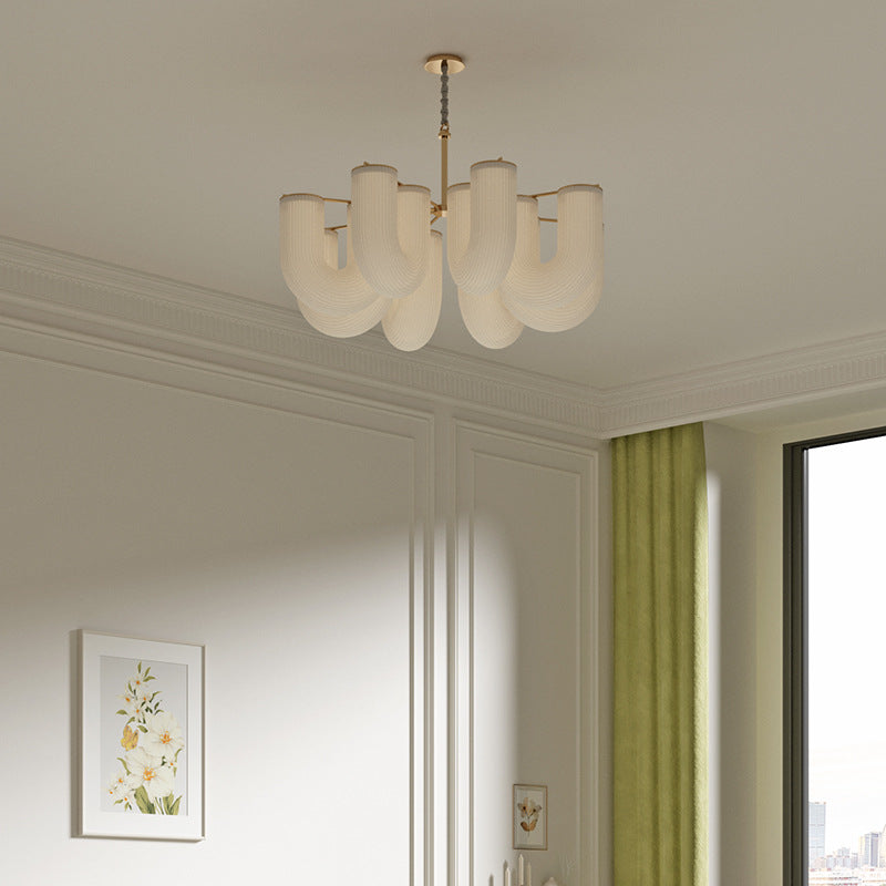 Moderner Mid-Century Pipe Geometrischer Eisen PE LED Kronleuchter für Wohnzimmer 