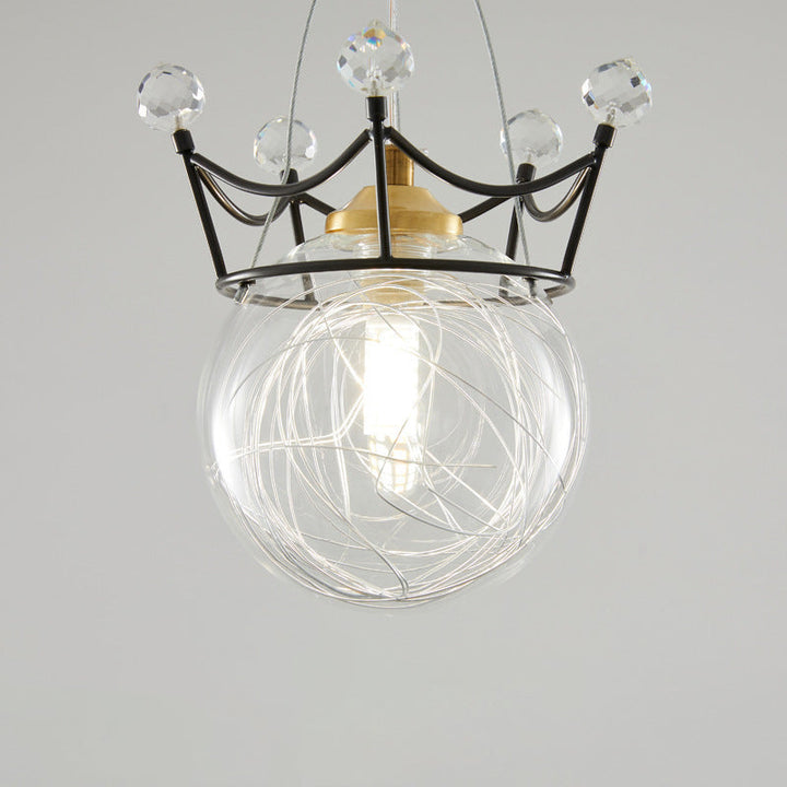 Lustre Suspendu Moderne de Luxe Crown Orb Tout en Laiton avec Verre 1 Lumière pour Chambre 