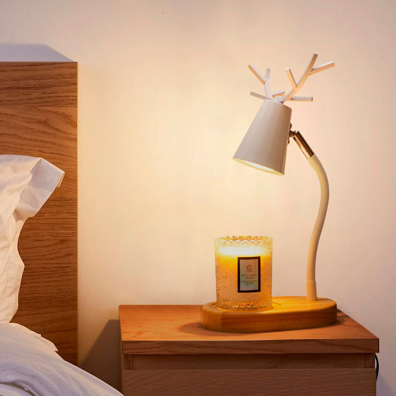Japanese Creative Iron Antler Solid Wood Base 1-Light Adjustable Melting Wax Table Lamp