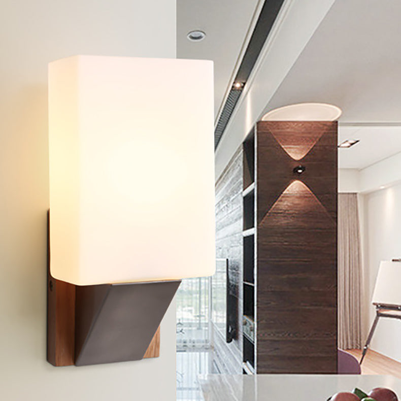Moderne minimalistische Rechteck Holz Glas 1-Licht Wandleuchte Lampe für Schlafzimmer 