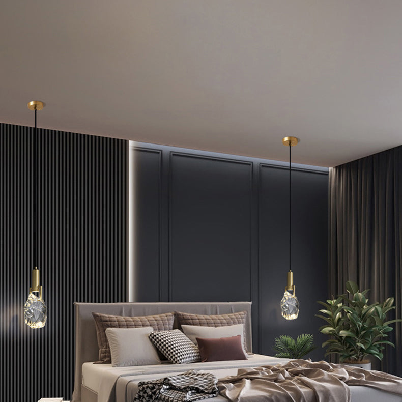 Lustre suspendu contemporain de luxe en cuivre avec cristal de pierre 1 lumière pour salon 