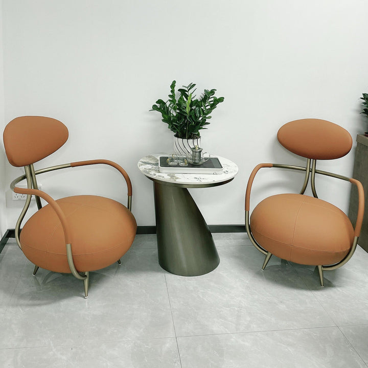 Contemporary Luxury Round Microfiber Leather Stainless Steel Chair Backrest Armless For Living Room