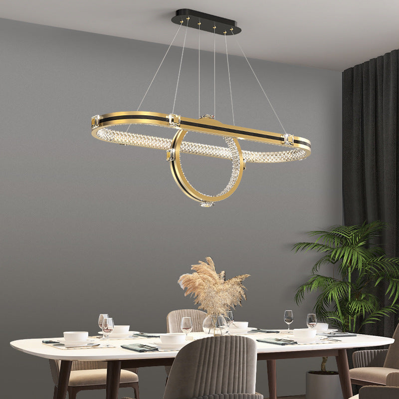 Contemporary Luxury Aluminum Acrylic Oval Ring LED Island Light Chandelier For Dining Room