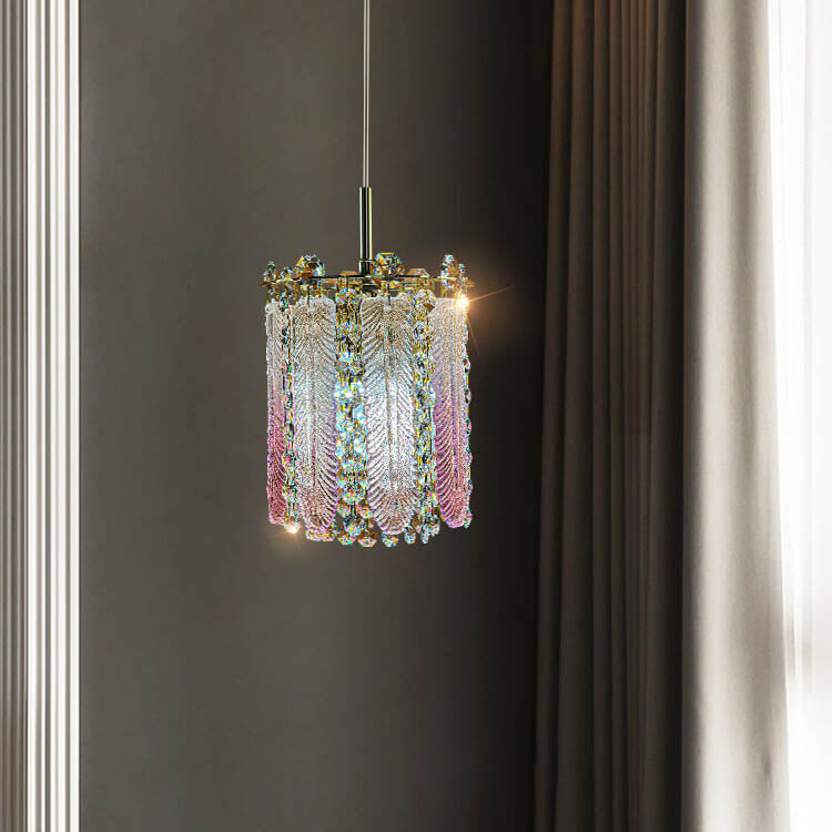 Suspension moderne en cristal cylindrique à 1 lumière pour salon 