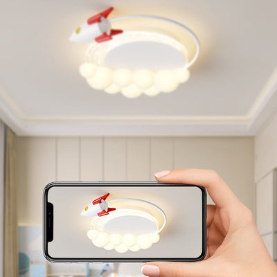 Moderne Art Deco Kinder Eisen PE Rakete Wolke Runde LED Unterputz Deckenleuchte Für Schlafzimmer 