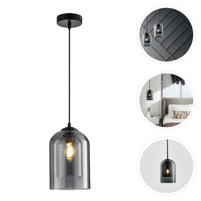 Moderne Einfachheit Zylinder Runde Glas Eisen 1-Licht Pendelleuchte für Wohnzimmer 