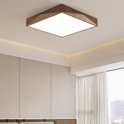 Modern Minimalist Wood Grain Square Geometry LED Flush Mount Ceiling Light